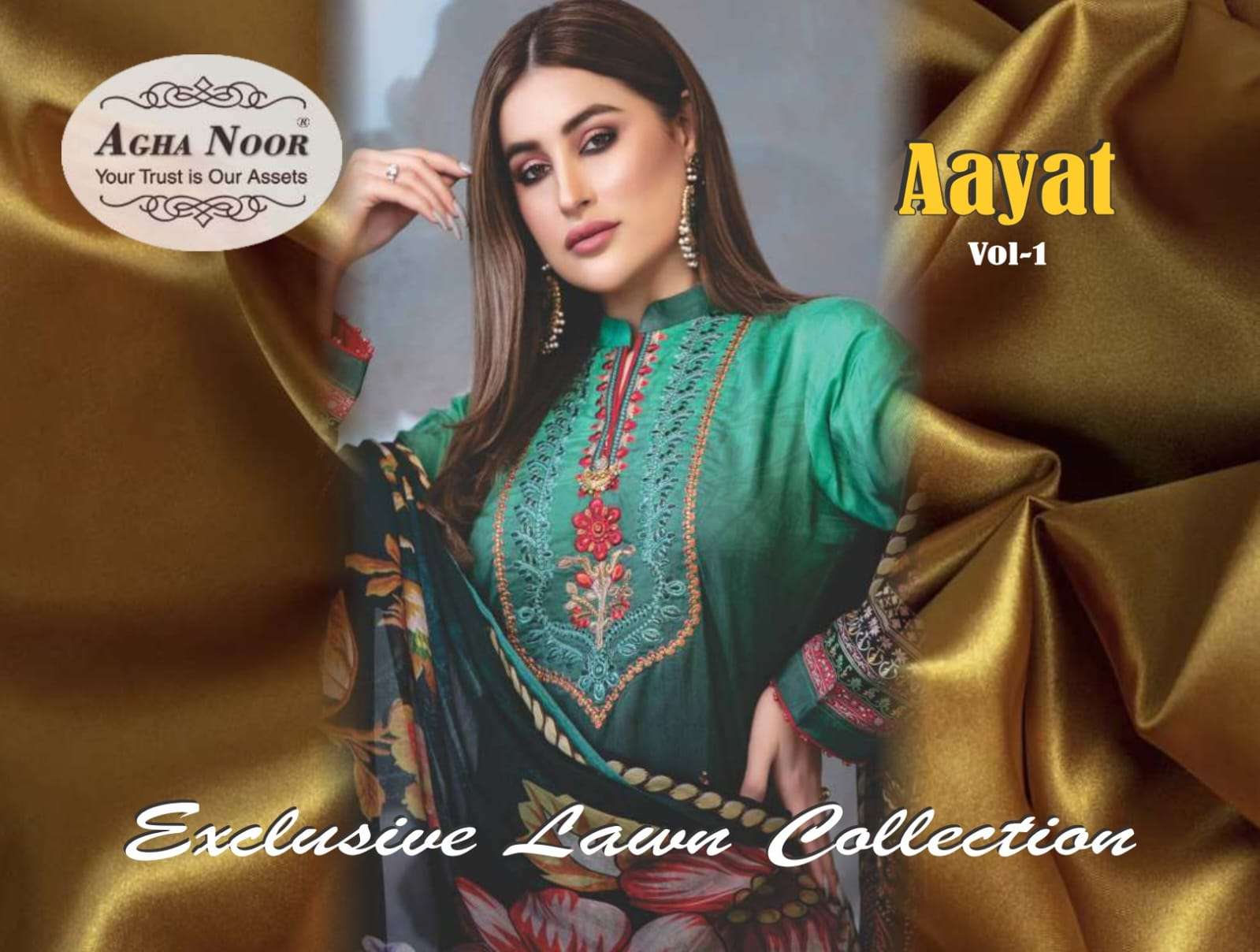 Aayat Vol-1 By Agha Noor 1001 To 1006 Series Beautiful Festive Suits Colorful Stylish Fancy Casual Wear & Ethnic Wear Pure Lawn Cotton Dresses At Wholesale Price