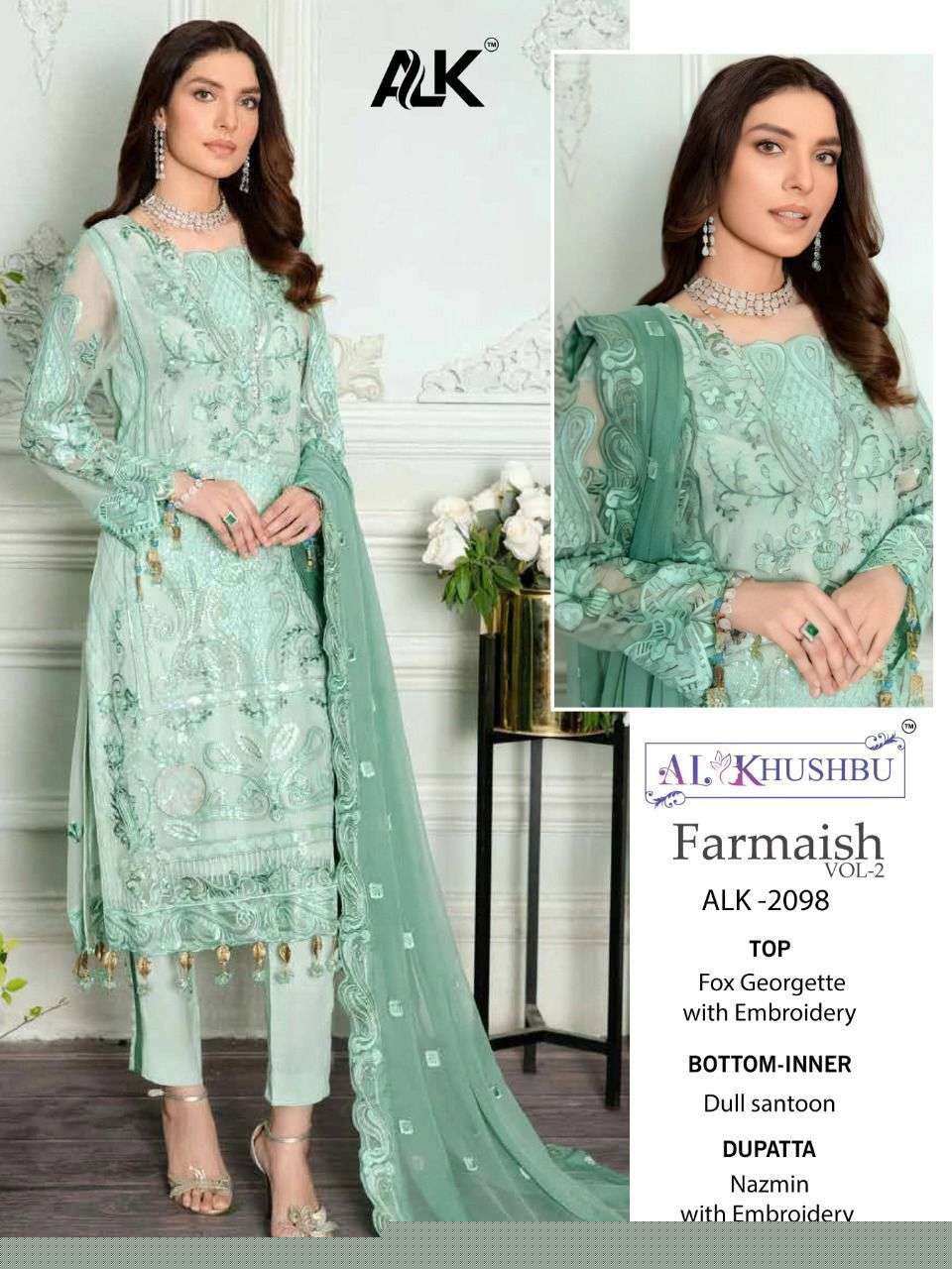 Al Khushbu Hit Design 2098 By Al Khushbu Designer Pakistani Suits Beautiful Stylish Fancy Colorful Party Wear & Occasional Wear Faux Georgette Embroidered Dresses At Wholesale Price