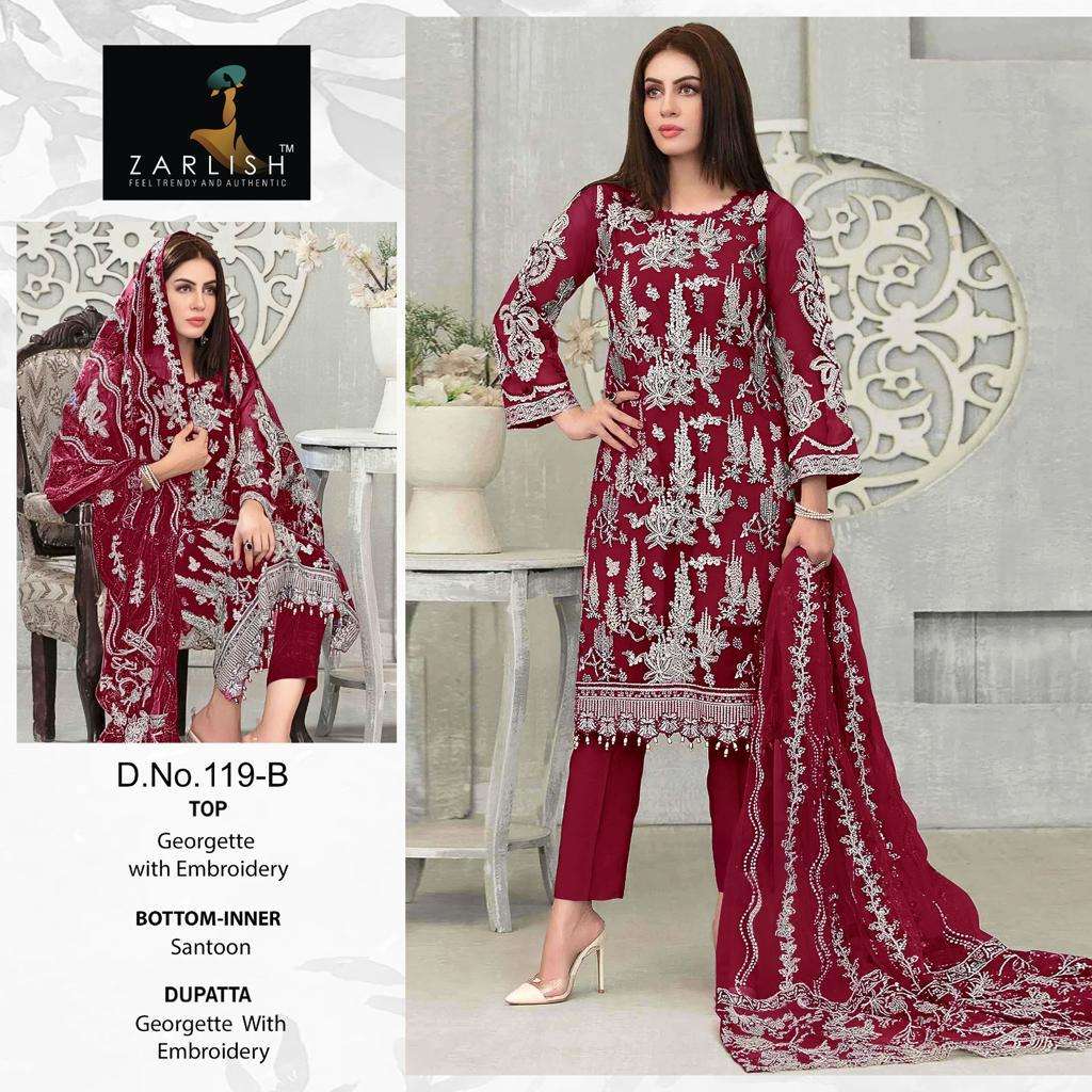 Zarlish 119 Colours By Zarlish Beautiful Stylish Pakistani Suits Fancy Colorful Casual Wear & Ethnic Wear & Ready To Wear Georgette Embroidery Dresses At Wholesale Price