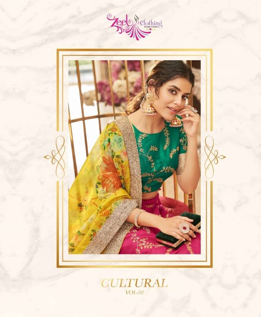 Cultural Vol-2 By Zeel Clothing 7419 To 7428 Series Beautiful Designer Collection Occasional Wear & Party Wear Velvet/Organza/Art Silk Lehengas At Wholesale Price