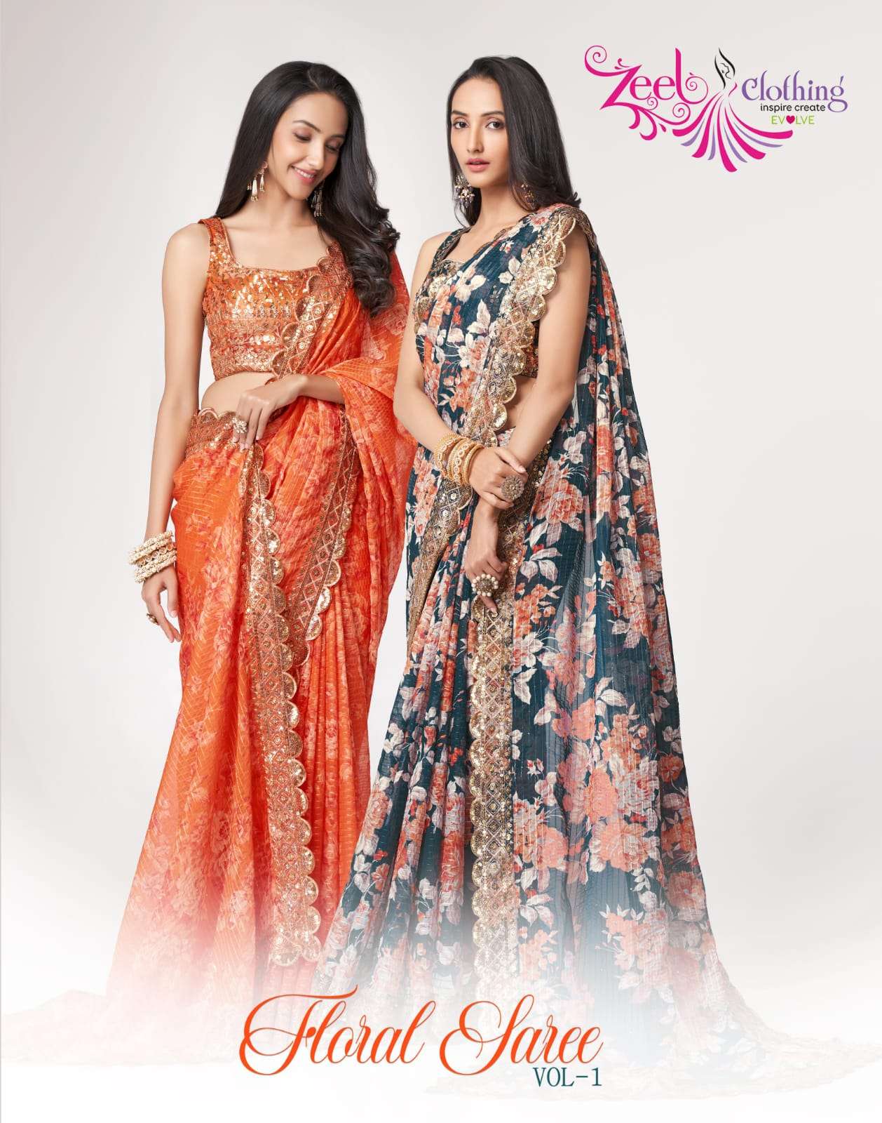 Floral Saree Vol-1 By Zeel Clothing 1101 To 1109 Series Indian Traditional Wear Collection Beautiful Stylish Fancy Colorful Party Wear & Occasional Wear Organza Sarees At Wholesale Price