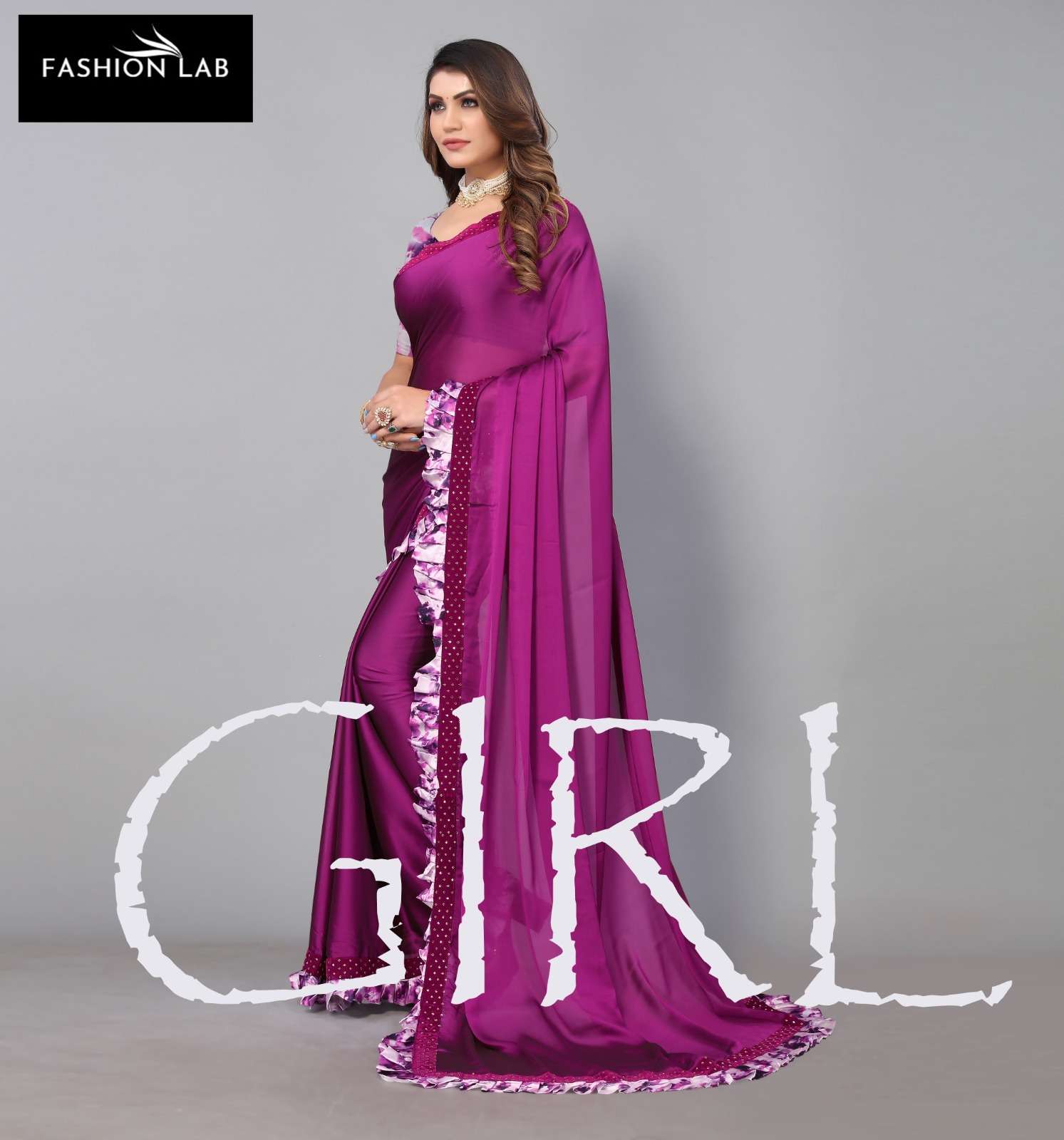 Girl By Fashion Lab 201 To 206 Series Indian Traditional Wear Collection Beautiful Stylish Fancy Colorful Party Wear & Occasional Wear Satin Sarees At Wholesale Price