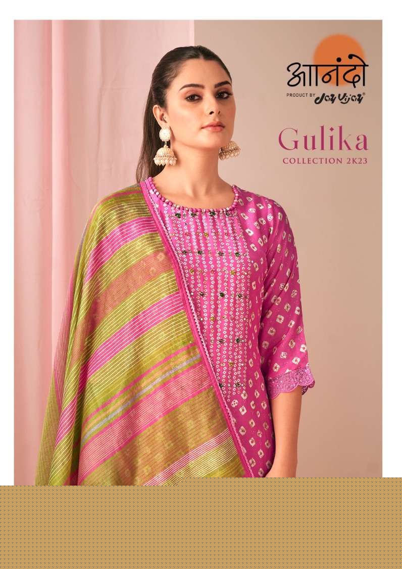 Gulika-3086 By Anando 3086-A To 3086-D Series Beautiful Festive Suits Stylish Colorful Fancy Casual Wear & Ethnic Wear Pure Muslin Silk Dresses At Wholesale Price