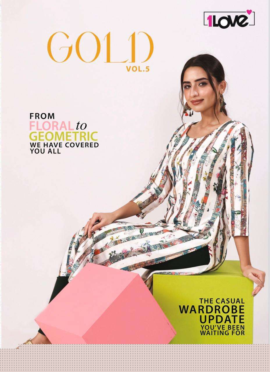 Gold Vol-5 By 1 Love 101 To 106 Series Beautiful Stylish Fancy Colorful Casual Wear & Ethnic Wear Muslin Kurtis At Wholesale Price