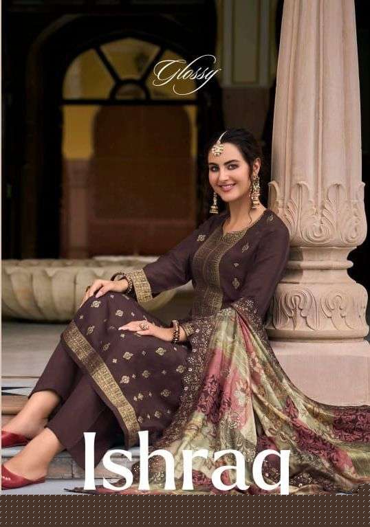 Ishraq By Glossy 9000 To 9007 Series Designer Festive Suits Beautiful Fancy Colorful Stylish Party Wear & Occasional Wear Viscose Organza Jacquard Dresses At Wholesale Price