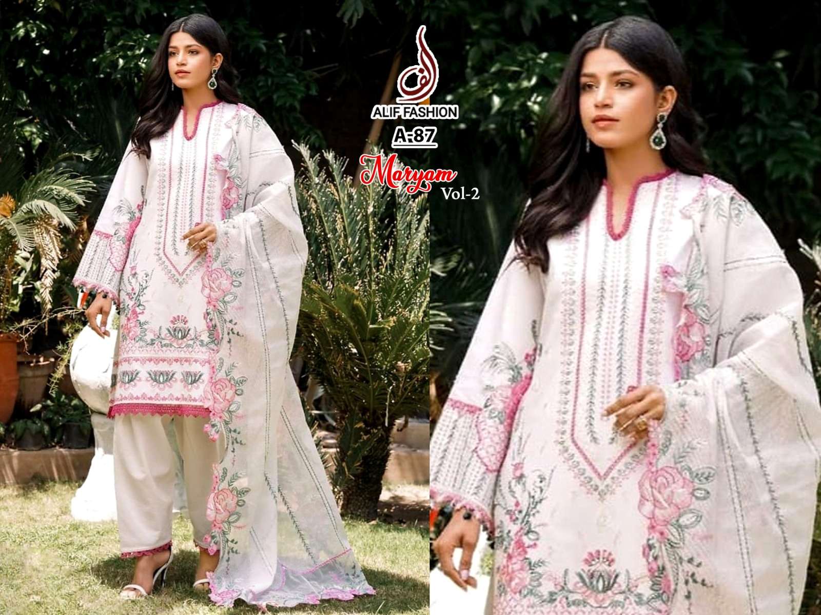 Maryam Vol-2 By Alif Fashion 86 To 87 Series Beautiful Pakistani Suits Stylish Colorful Fancy Casual Wear & Ethnic Wear Pure Cambric Cotton Embroidered Dresses At Wholesale Price