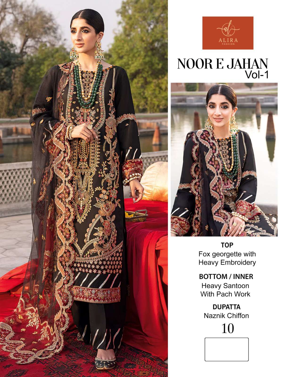 Noor-E-Jahan Vol-1 By Alira 09 To 10 Series Beautiful Pakistani Suits Colorful Stylish Fancy Casual Wear & Ethnic Wear Faux Georgette Embroidered Dresses At Wholesale Price