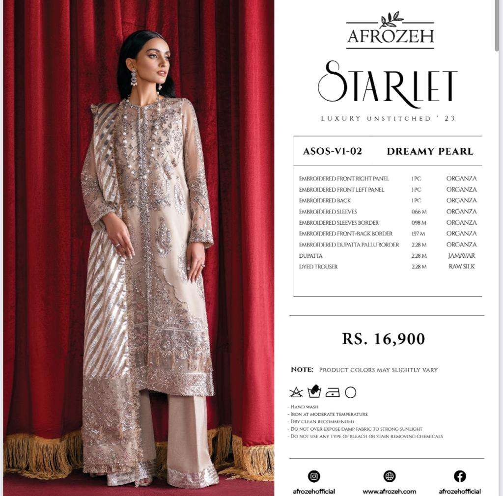 Original Pakistani Starlet By Afrozeh 01 To 10 Series Beautiful Pakistani Suits Colorful Stylish Fancy Casual Wear & Ethnic Wear Fancy Embroidered Dresses At Wholesale Price