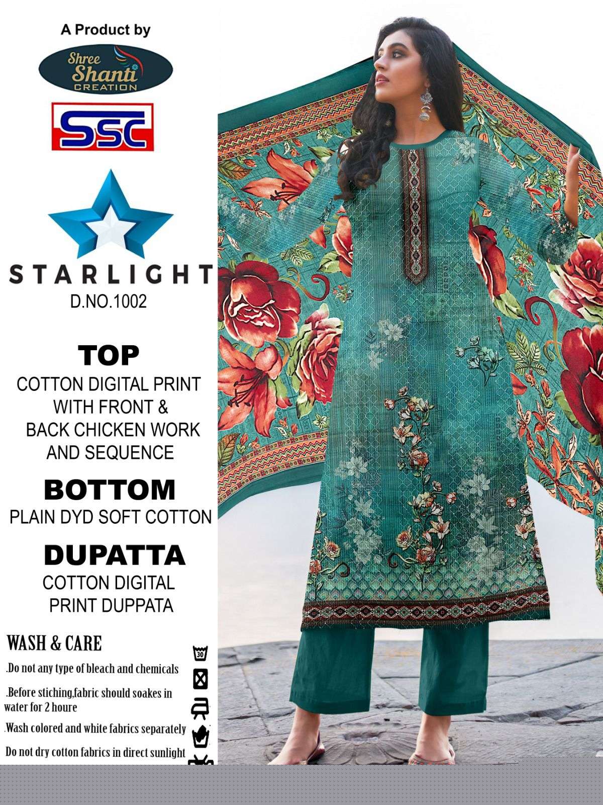 Starlight By Shree Shanti Creation 1001 To 1008 Series Designer Festive Suits Beautiful Fancy Stylish Colorful Party Wear & Occasional Wear Pure Cotton Print With Embroidery Dresses At Wholesale Price