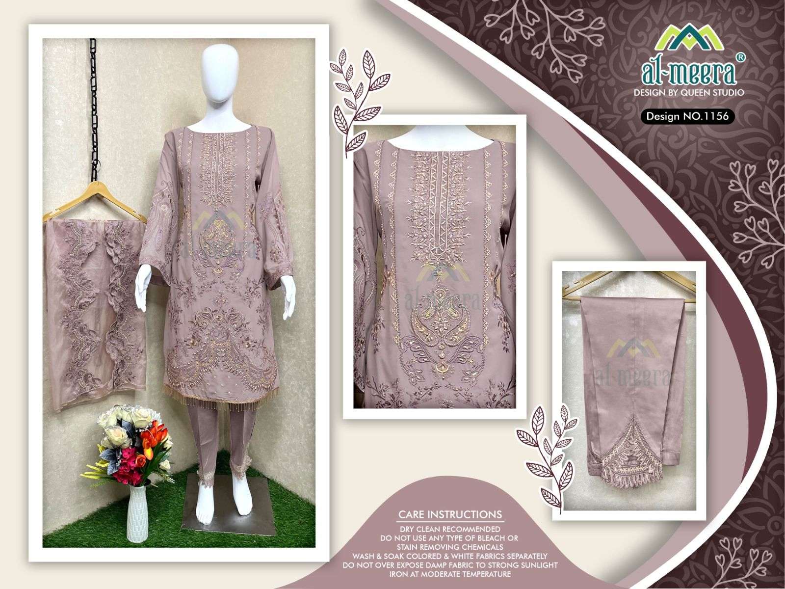 Al-Meera Hit Design 1156 Colours By Al-Meera 1156-A To 1156-D Series Beautiful Suits Stylish Colorful Fancy Casual Wear & Ethnic Wear Faux Georgette Embroidered Dresses At Wholesale Price