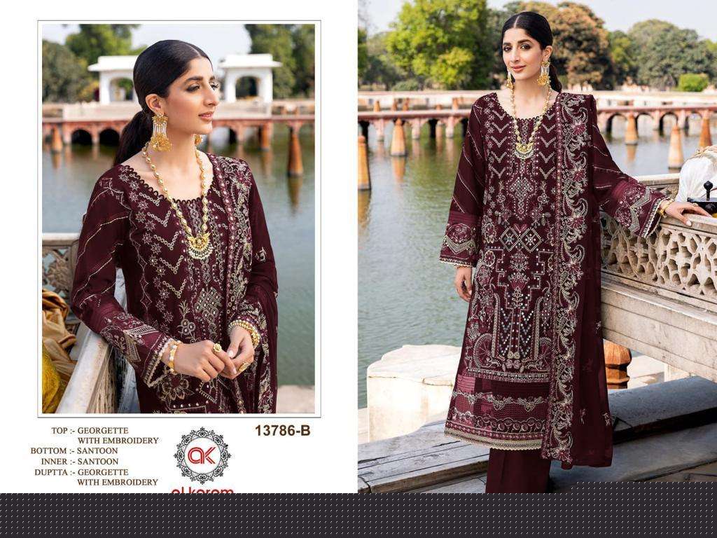 Al Karam 13786 Colours By Al Karam Designs 13786-A To 13786-E Series Beautiful Pakistani Suits Colorful Stylish Fancy Casual Wear & Ethnic Wear Heavy Georgette Embroidered Dresses At Wholesale Price
