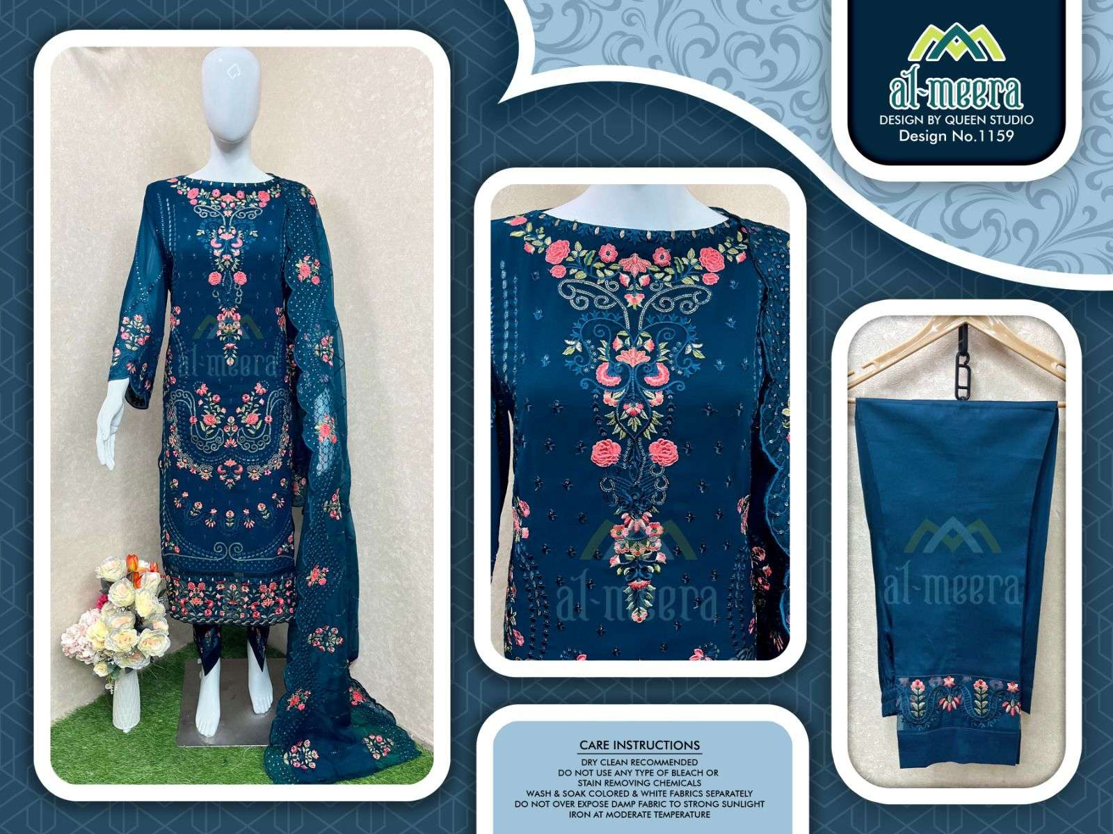 Al-Meera Hit Design 1159 Colours By Al-Meera 1159-A To 1159-E Series Pakistani Suits Beautiful Fancy Colorful Stylish Party Wear & Occasional Wear Faux Georgette With Embroidery Dresses At Wholesale Price