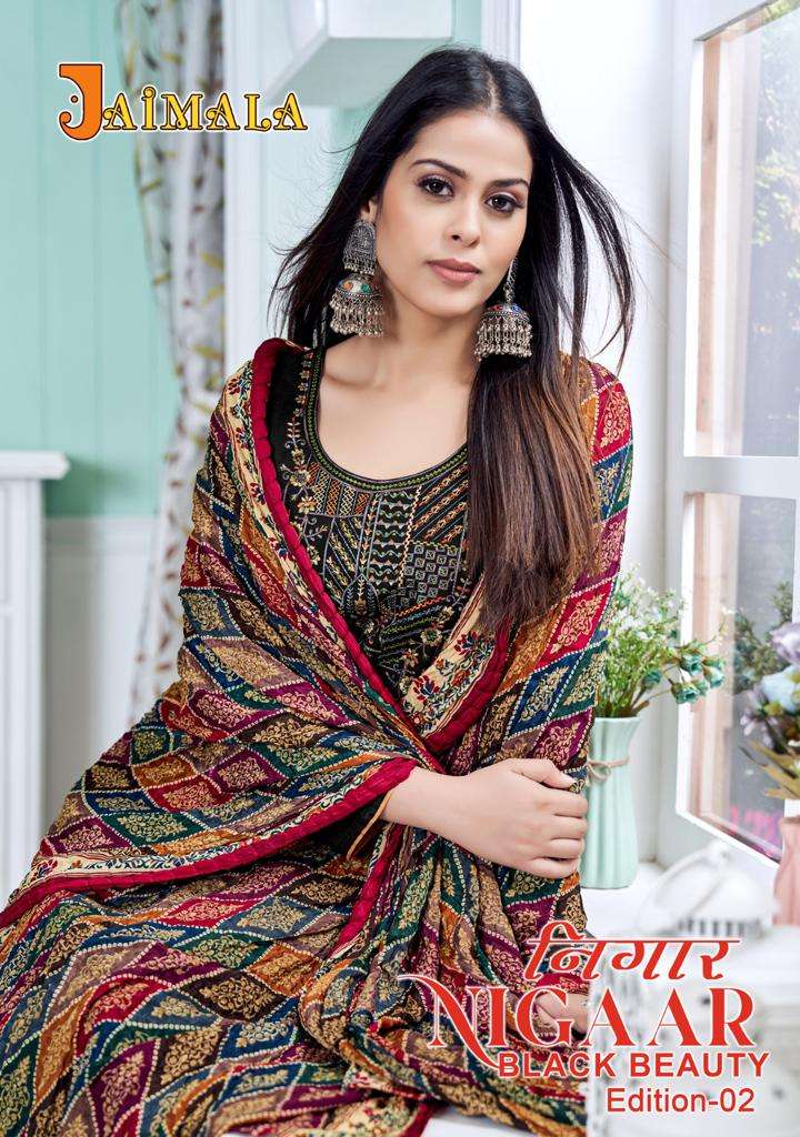 Nigaar Black Beauty Vol-2 By Jaimala 1316-001 To 1316-006 Series Designer Suits Collection Beautiful Stylish Colorful Fancy Party Wear & Occasional Wear Rayon Slub Dresses At Wholesale Price