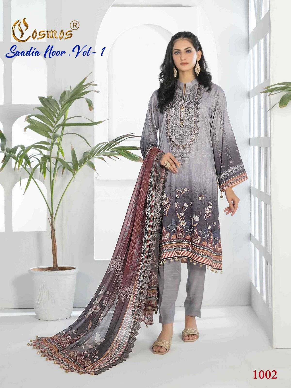 Saadia Noor Vol-1 By Cosmos 1001 To 1008 Series Beautiful Pakistani Suits Colorful Stylish Fancy Casual Wear & Ethnic Wear Pure Lawn With Embroidered Dresses At Wholesale Price