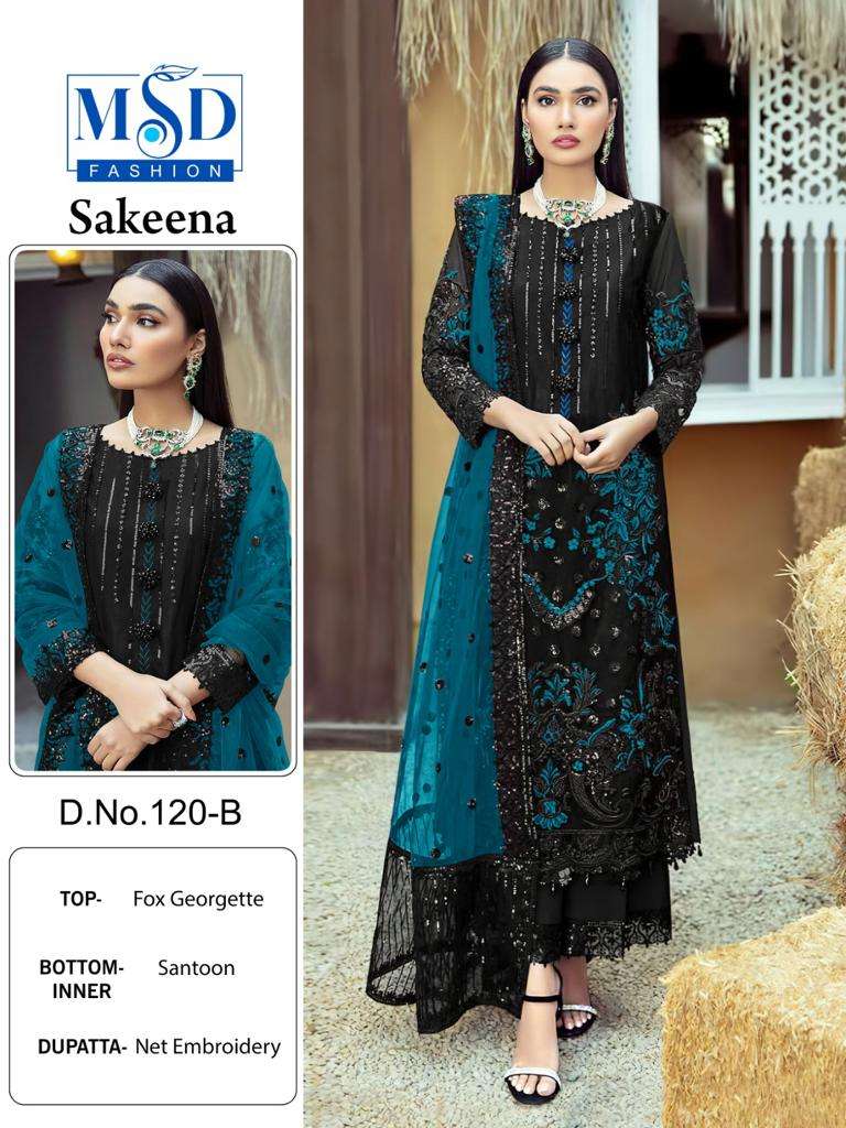 Sakeena By Msd Fashion 120-A To 120-D Series Pakistani Suits Beautiful Fancy Colorful Stylish Party Wear & Occasional Wear Faux Georgette Embroidered Dresses At Wholesale Price
