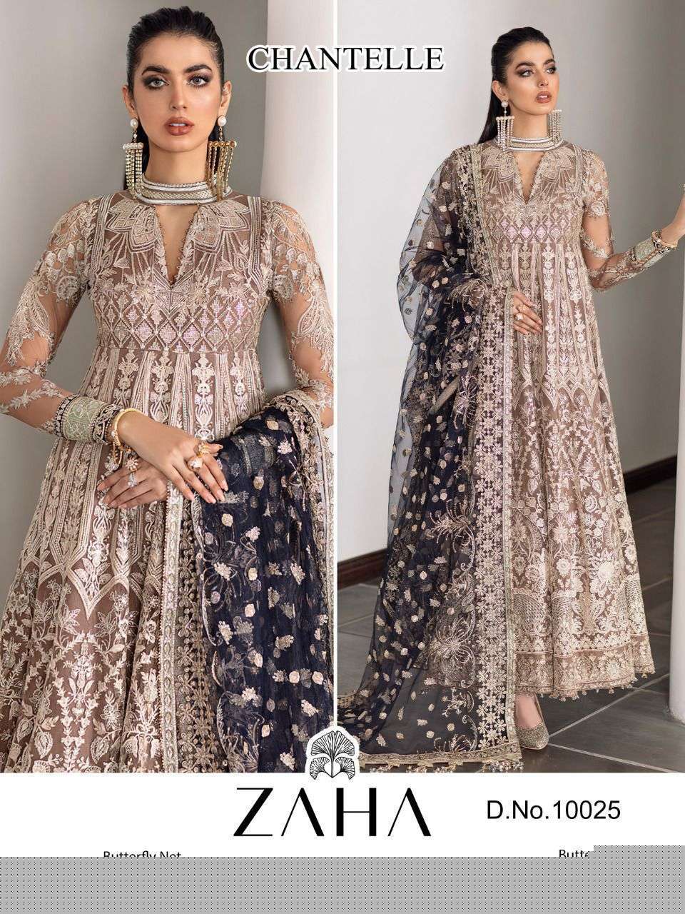 Zaha-10025 By Zaha Pakistani Suits Beautiful Fancy Colorful Stylish Party Wear & Occasional Wear Net Embroidery Dresses At Wholesale Price