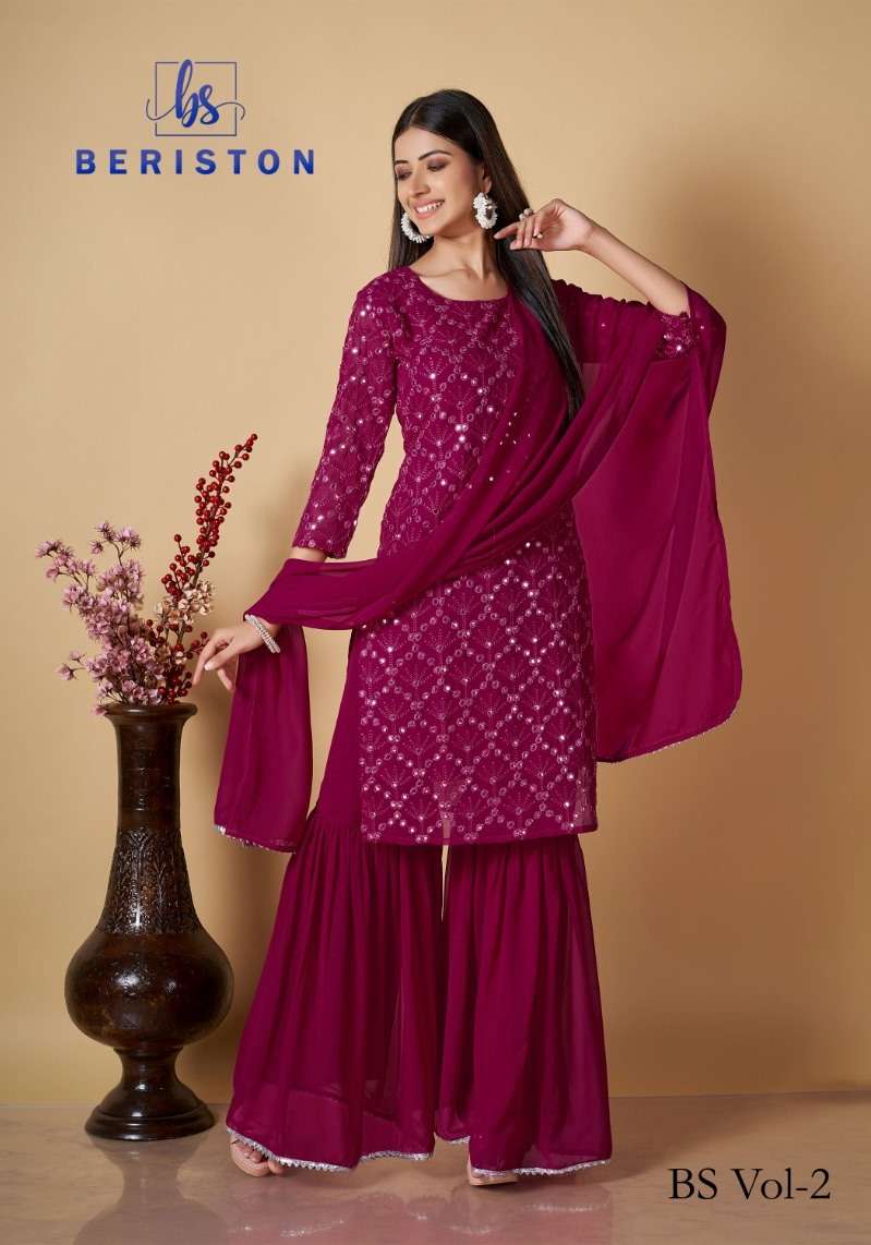 Bs Vol-2 By Beriston 201 To 206 Series Designer Sharara Suits Collection Beautiful Stylish Fancy Colorful Party Wear & Occasional Wear Georgette Print Dresses At Wholesale Price