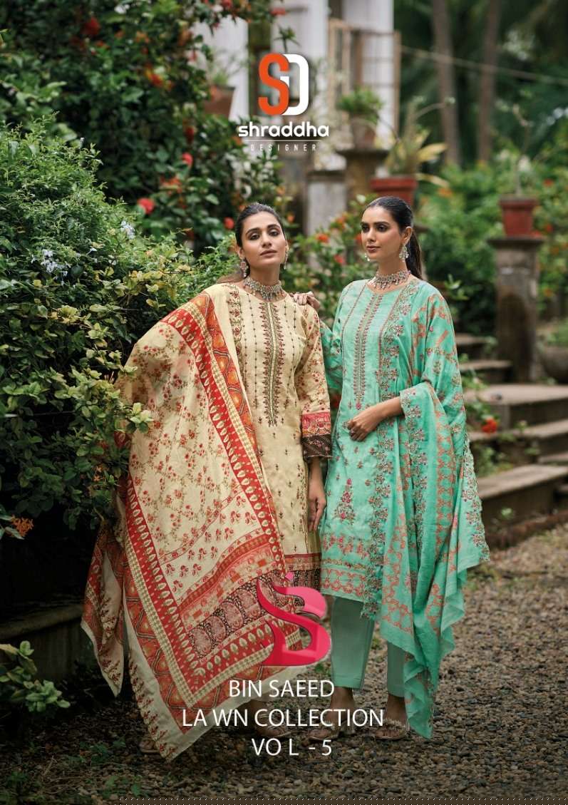 Bin Saeed Lawn Collection Vol-5 By Shraddha Designer 50001 To 50004 Series Designer Pakistani Suits Beautiful Fancy Stylish Colorful Party Wear & Occasional Wear Pure Cotton Print With Embroidery Dresses At Wholesale Price