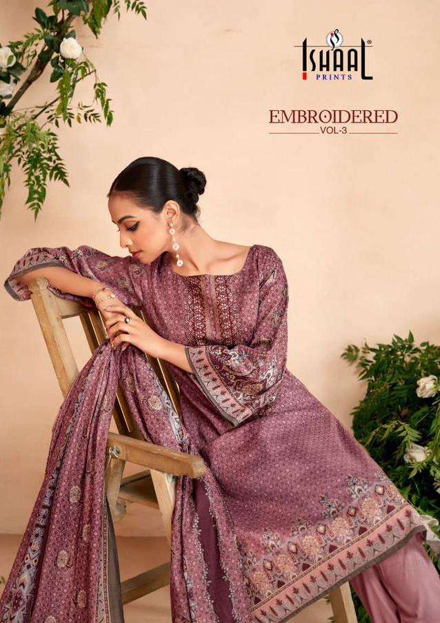 Embroidered Lawn Vol-3 By Ishaal Prints 3001 To 3010 Series Beautiful Festive Suits Colorful Stylish Fancy Casual Wear & Ethnic Wear Pure Lawn Dresses At Wholesale Price