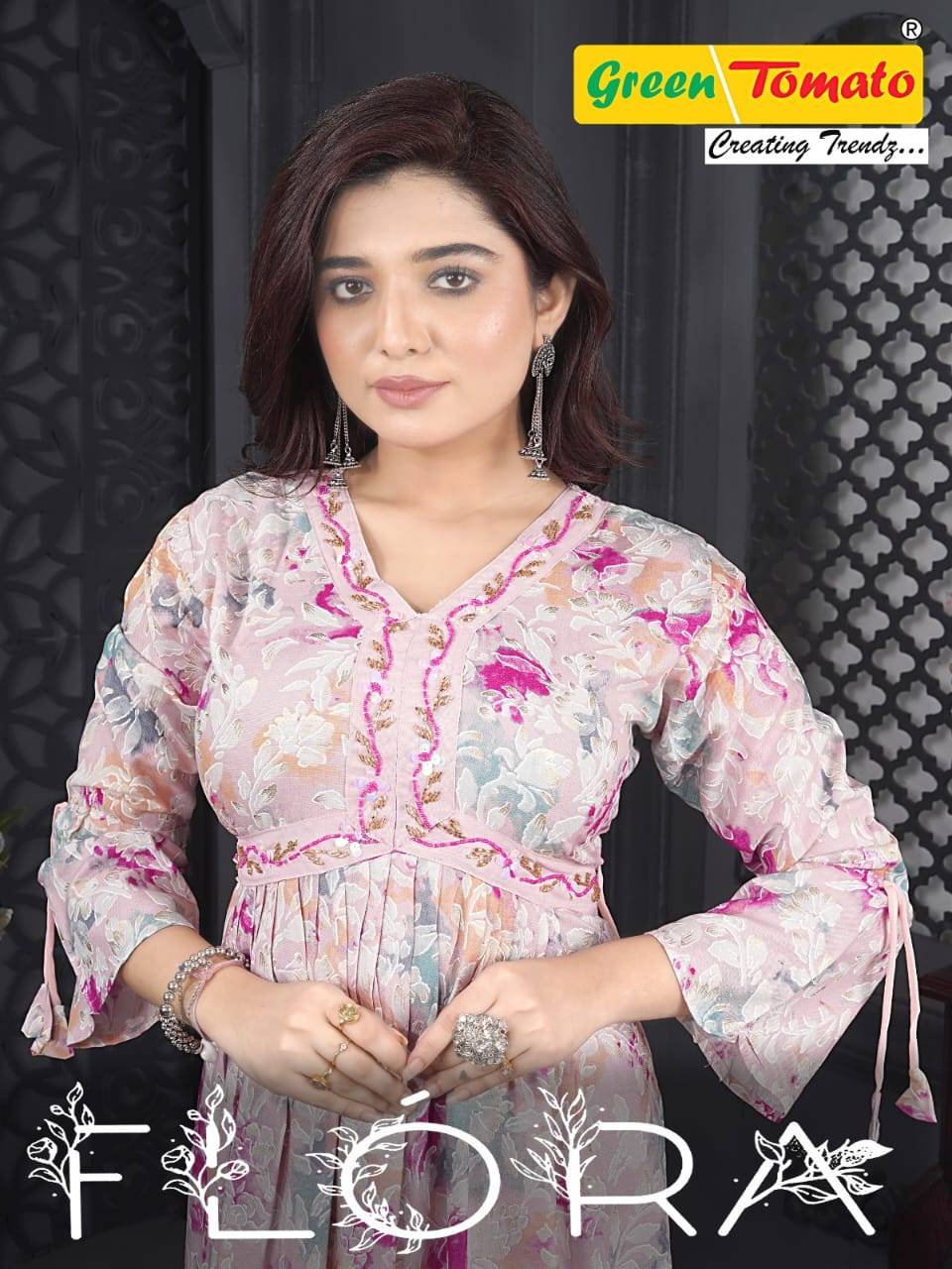 Flora By Green Tomato 101 To 109 Series Designer Anarkali Suits Collection Beautiful Stylish Fancy Colorful Party Wear & Occasional Wear Rayon Print Dresses At Wholesale Price
