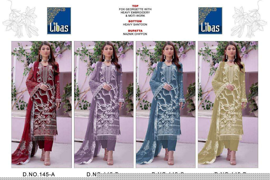 Libas 145 Colours By Libas 145-A To 145-D Series Beautiful Stylish Pakistani Suits Fancy Colorful Casual Wear & Ethnic Wear & Ready To Wear Faux Georgette Embroidered Dresses At Wholesale Price