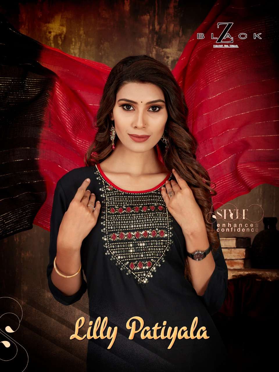 Lilly Patiyala By Z Black 1001 To 1006 Series Beautiful Festive Collection Suits Stylish Fancy Colorful Casual Wear & Ethnic Wear Rayon With Work Dresses At Wholesale Price