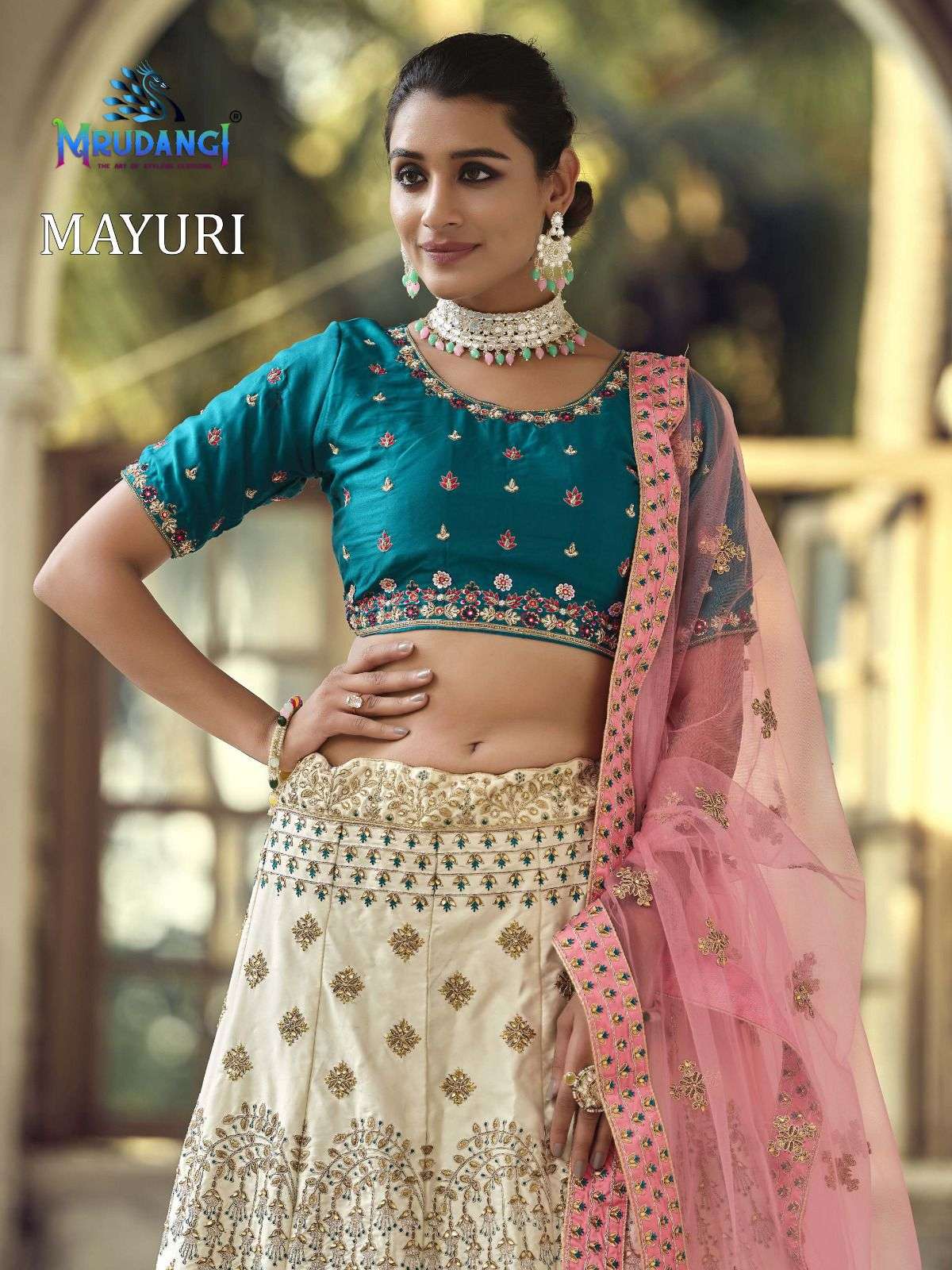Mayuri By Mrudangi 1047 To 1049 Series Indian Traditional Beautiful Stylish Designer Banarasi Silk Jacquard Embroidered Party Wear Satin Lehengas At Wholesale Price