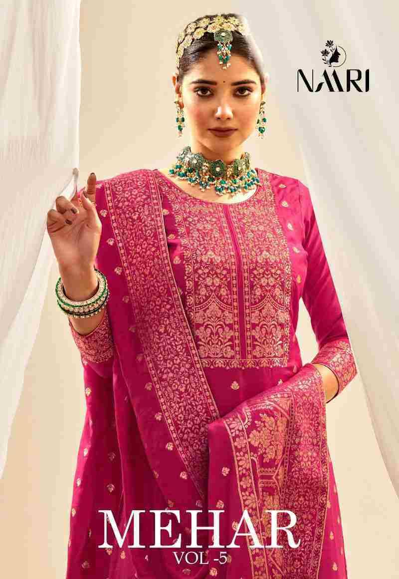 Mehar Vol-5 By Naari 25001 To 25004 Series Beautiful Stylish Suits Fancy Colorful Casual Wear & Ethnic Wear & Ready To Wear Pure Viscose Muslin Jacquard Silk Dresses At Wholesale Price