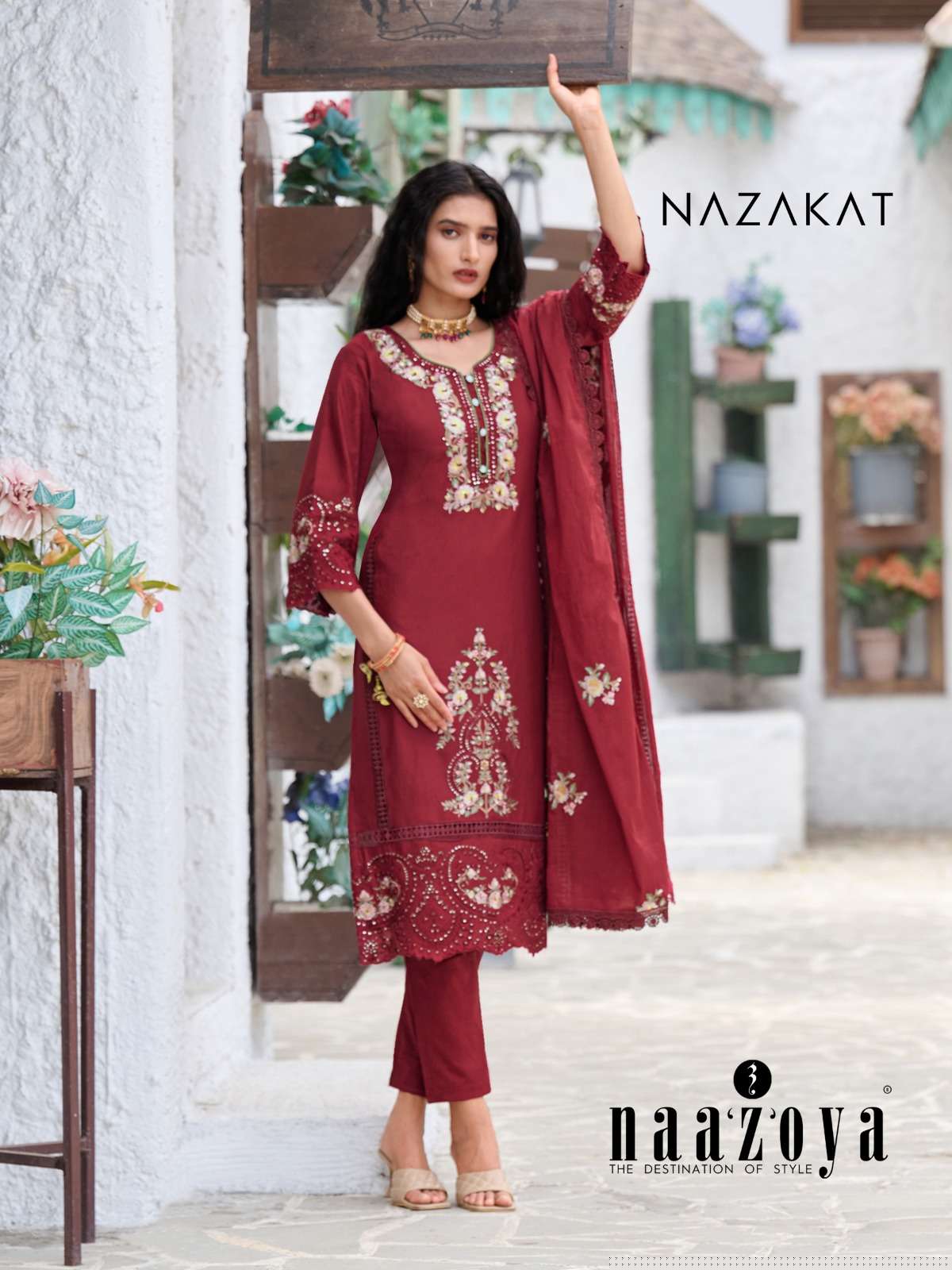 Naazoya By Nazakat 001 To 004 Series Beautiful Stylish Festive Suits Fancy Colorful Casual Wear & Ethnic Wear & Ready To Wear Cambric Cotton Embroidered Dresses At Wholesale Price