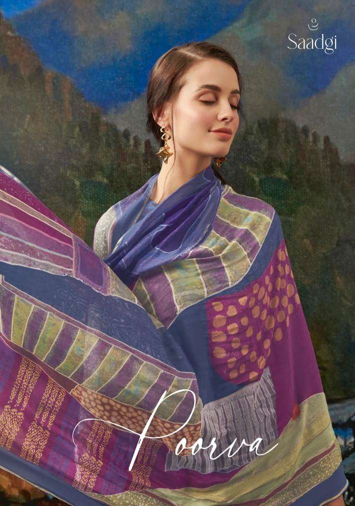 Poorva By Saadgi Beautiful Stylish Festive Suits Fancy Colorful Casual Wear & Ethnic Wear & Ready To Wear Pure Silk Digital Print Dresses At Wholesale Price