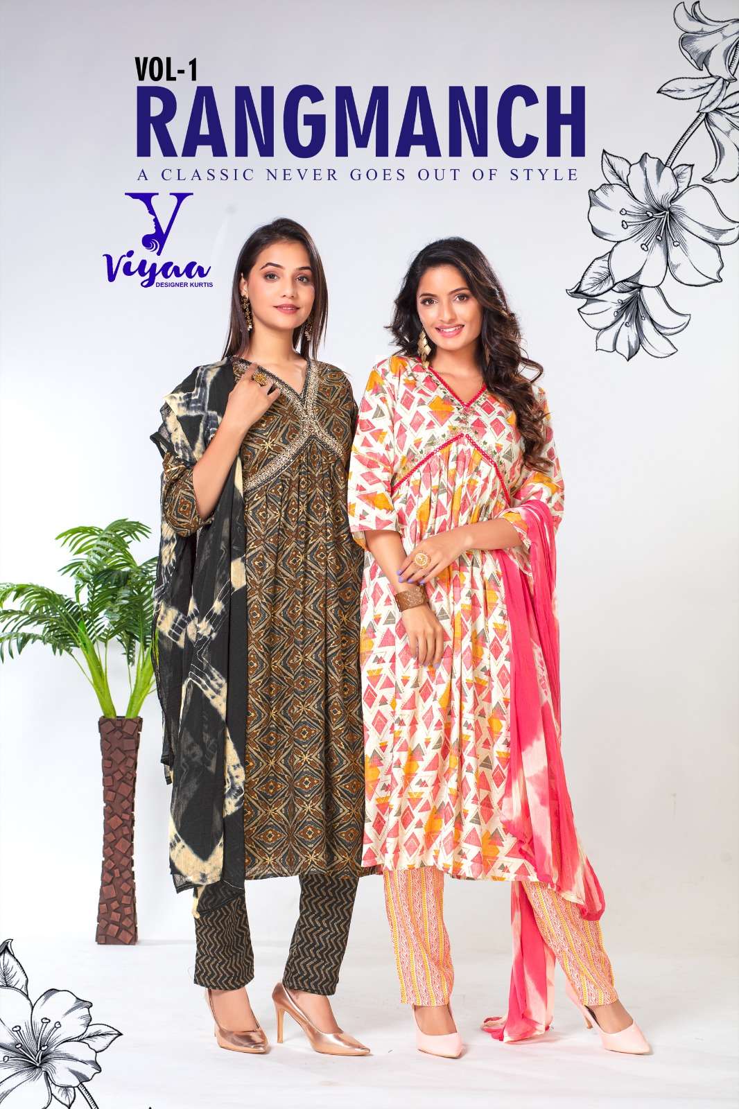 Rangmanch Vol-1By Viyaa Designer 101 To 106 Series Beautiful Suits Colorful Stylish Fancy Casual Wear & Ethnic Wear Pure Rayon Print Dresses At Wholesale Price