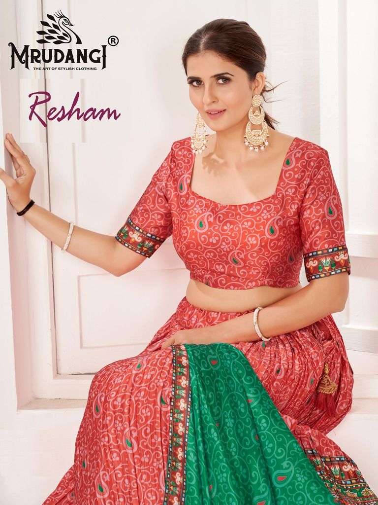 Resham By Mrudangi 1030 To 1033 Series Festive Wear Collection Beautiful Stylish Colorful Fancy Party Wear & Occasional Wear Heavy Satin Lehengas At Wholesale Price