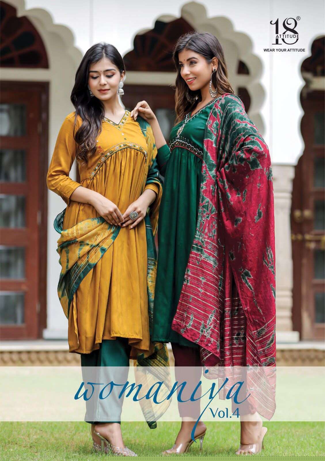 Womaniya Vol-4 By 18 Attitude 401 To 407 Series Beautiful Festive Suits Stylish Fancy Colorful Party Wear & Occasional Wear Muslin Chinnon Dresses At Wholesale Price