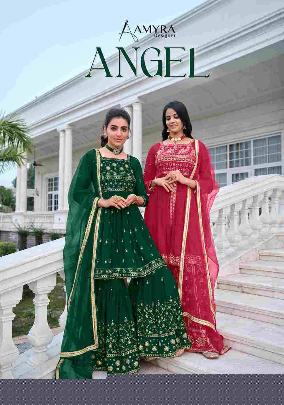 Angel By Amyra Designer 101 To 104 Series Beautiful Stylish Sharara Suits Fancy Colorful Casual Wear & Ethnic Wear & Ready To Wear Heavy Georgette Embroidered Dresses At Wholesale Price