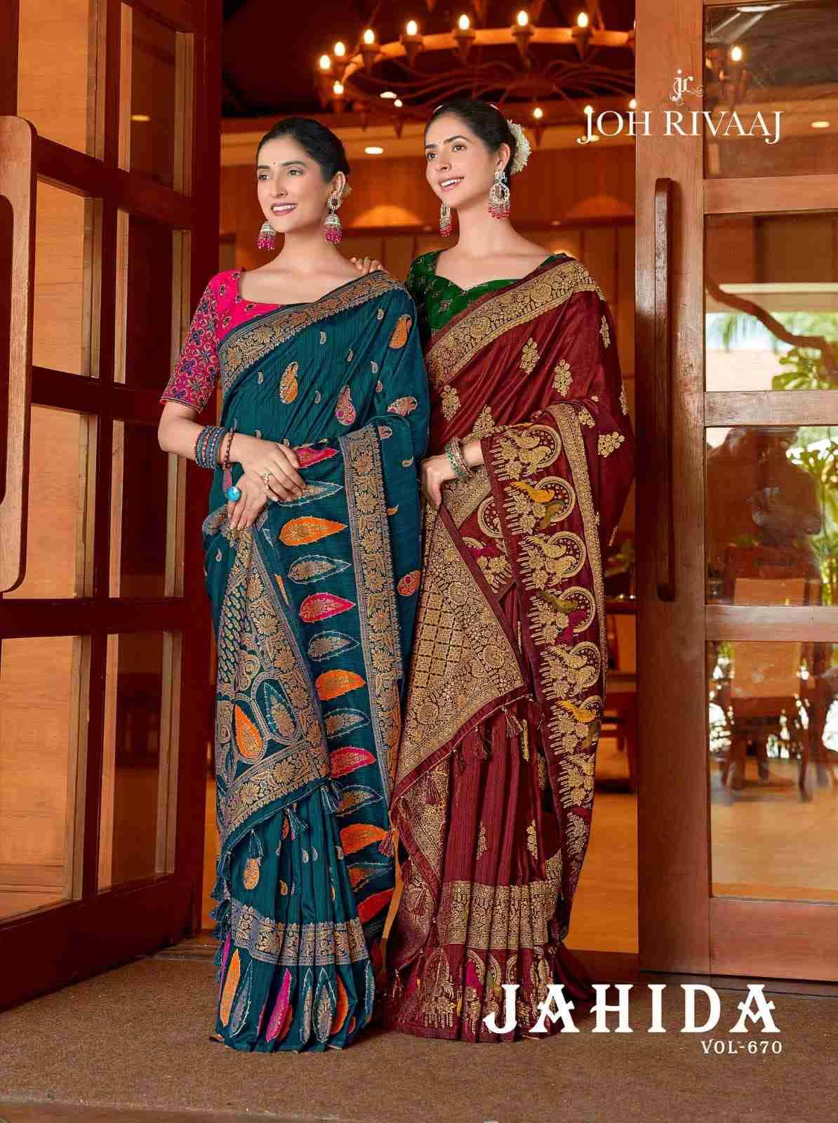 Jahida By Joh Rivaaj 67001 To 67009 Series Indian Traditional Wear Collection Beautiful Stylish Fancy Colorful Party Wear & Occasional Wear Silk Sarees At Wholesale Price