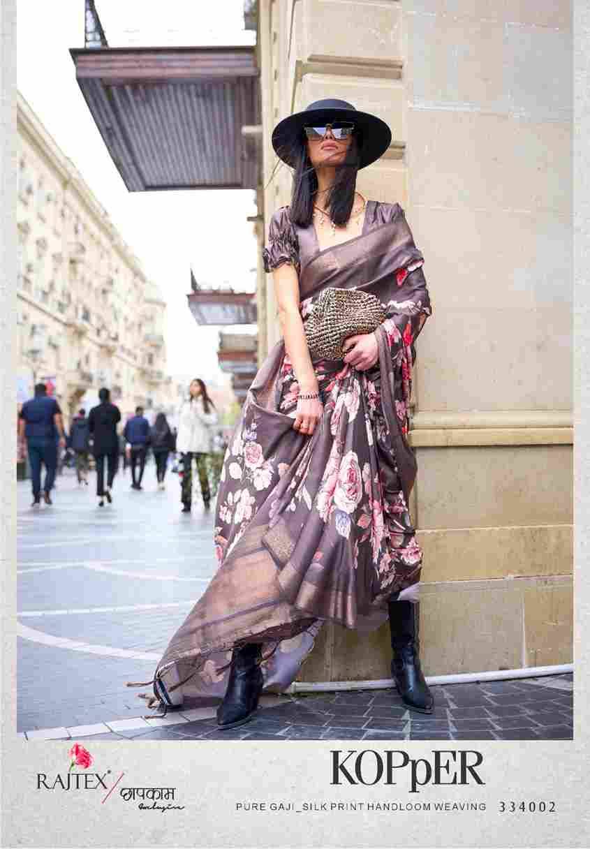 Kopper By Raj Tex 334001 To 334010 Series Indian Traditional Wear Collection Beautiful Stylish Fancy Colorful Party Wear & Occasional Wear Silk Digital Print Sarees At Wholesale Price