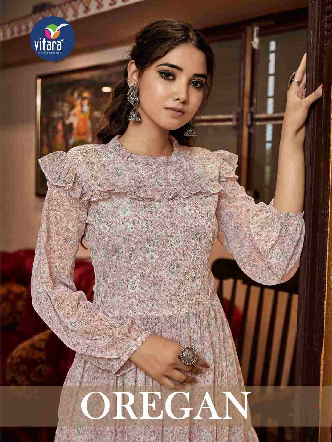 Oregan By Vitara 1001 To 1004 Series Designer Stylish Fancy Colorful Beautiful Party Wear & Ethnic Wear Collection Faux Georgette Print Kurtis At Wholesale Price