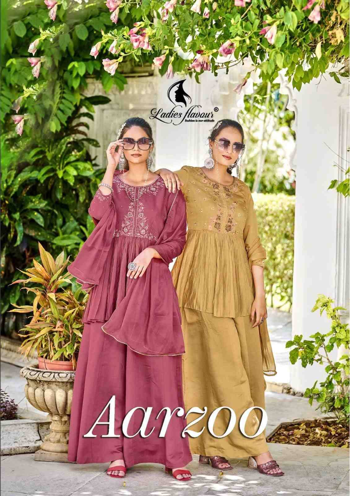 Aarzoo By Ladies Flavour 1001 To 1004 Series Beautiful Stylish Suits Fancy Colorful Casual Wear & Ethnic Wear & Ready To Wear Heavy Chanderi Silk Dresses At Wholesale Price