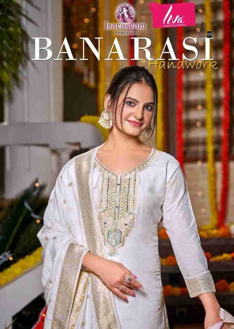 Banarasi Handwork By Isavasyam 1001 To 1006 Series Beautiful Festive Suits Colorful Stylish Fancy Casual Wear & Ethnic Wear Pure Viscose Dresses At Wholesale Price