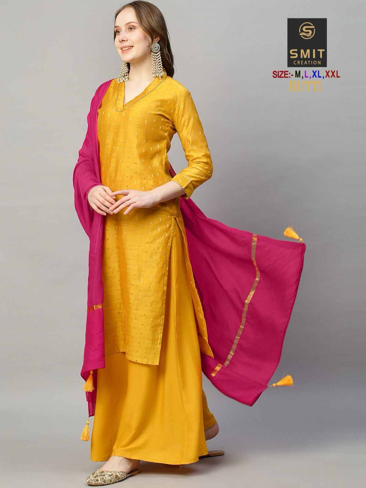 Butti By Smit Creation 1001 To 1003 Series Beautiful Stylish Suits Fancy Colorful Casual Wear & Ethnic Wear & Ready To Wear Pure Chanderi Embroidered Dresses At Wholesale Price