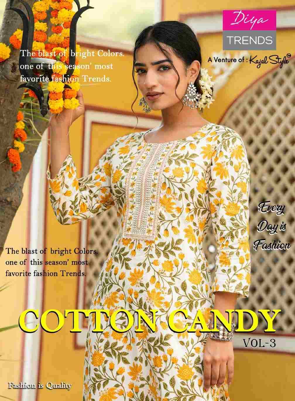 Cotton Candy Vol-3 By Diya Trends 3001 To 3008 Series Designer Stylish Fancy Colorful Beautiful Party Wear & Ethnic Wear Collection Pure Cotton Print Kurtis With Bottom At Wholesale Price