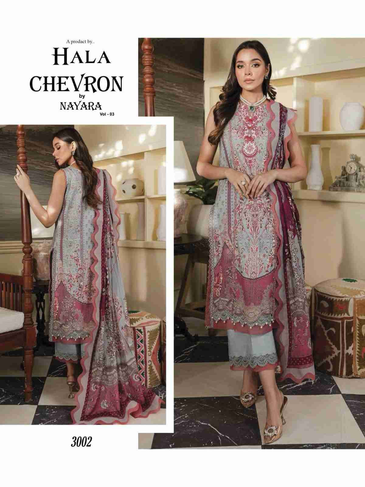 Chevron Vol-3 By Hala 3001 To 3006 Series Beautiful Festive Suits Colorful Stylish Fancy Casual Wear & Ethnic Wear Pure Cotton Print Dresses At Wholesale Price