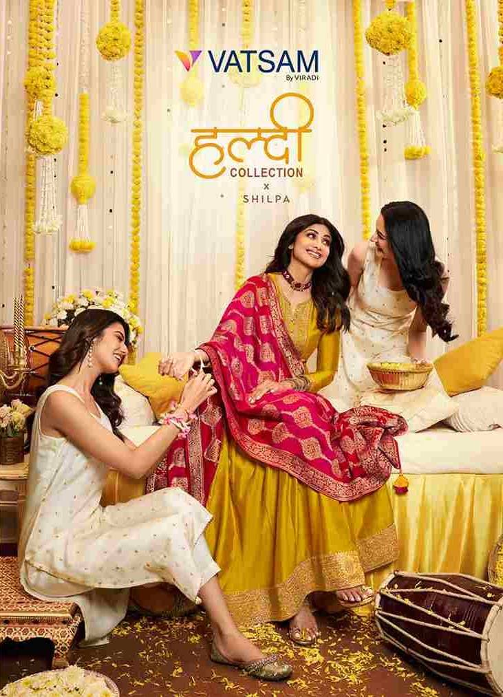Haldi By Vatsam 1231 To 1234 Series Designer Suits Collection Beautiful Stylish Colorful Fancy Party Wear & Occasional Wear Georgette Silk/Jacquard Dresses At Wholesale Price