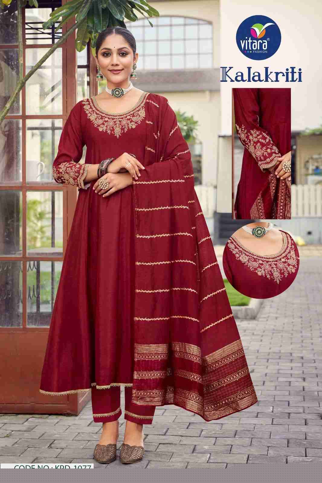Kalakriti By Vitara 1076 To 1079 Series Beautiful Festive Suits Colorful Stylish Fancy Casual Wear & Ethnic Wear Chinnon Embroidered Dresses At Wholesale Price
