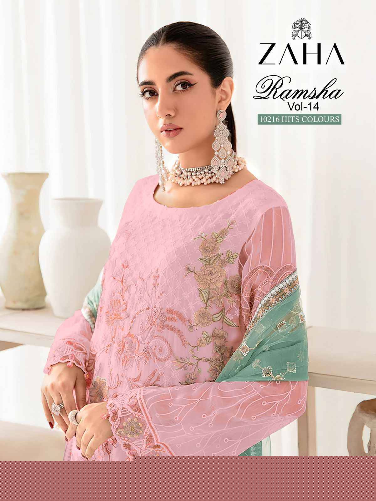  Ramsha Vol-14 By Zaha 10216-A To 10216-D Series Beautiful Stylish Pakistani Suits Fancy Colorful Casual Wear & Ethnic Wear & Ready To Wear Faux Georgette Dresses At Wholesale Price