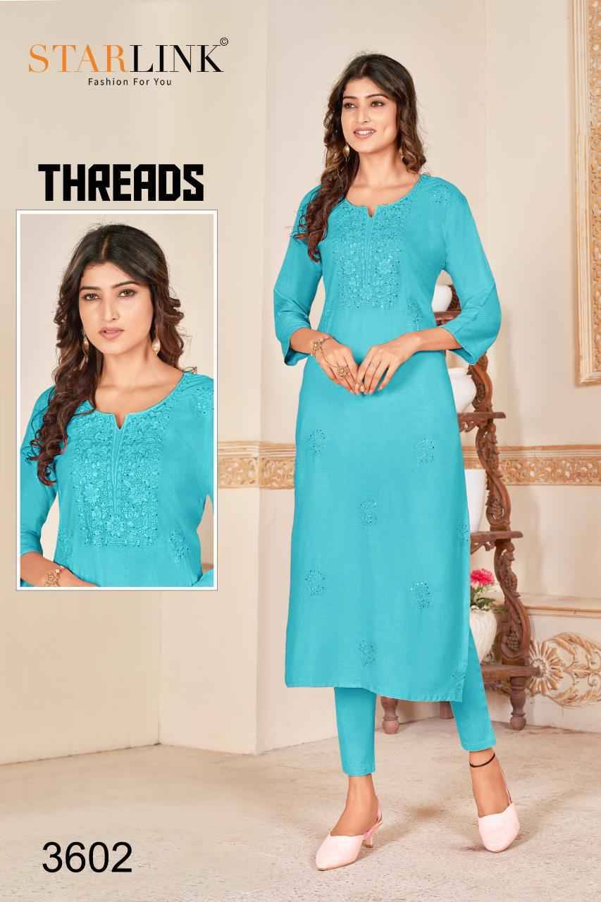 Threads By Starlink 3601 To 3612 Series Beautiful Stylish Fancy Colorful Casual Wear & Ethnic Wear Rayon With Work Kurtis At Wholesale Price