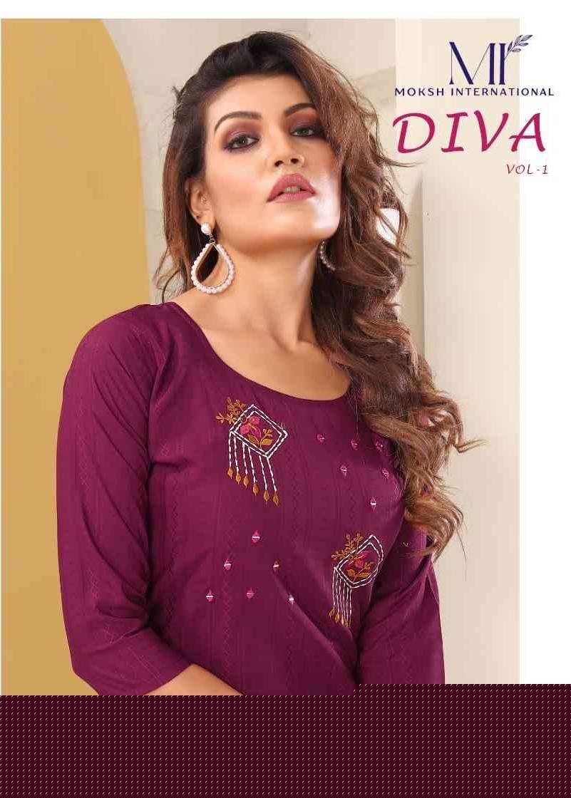 Diva Vol-1 By Moksh International 7601 To 7605 Series Designer Festive Suits Collection Beautiful Stylish Fancy Colorful Party Wear & Occasional Wear Silk Embroidered Kurtis At Wholesale Price