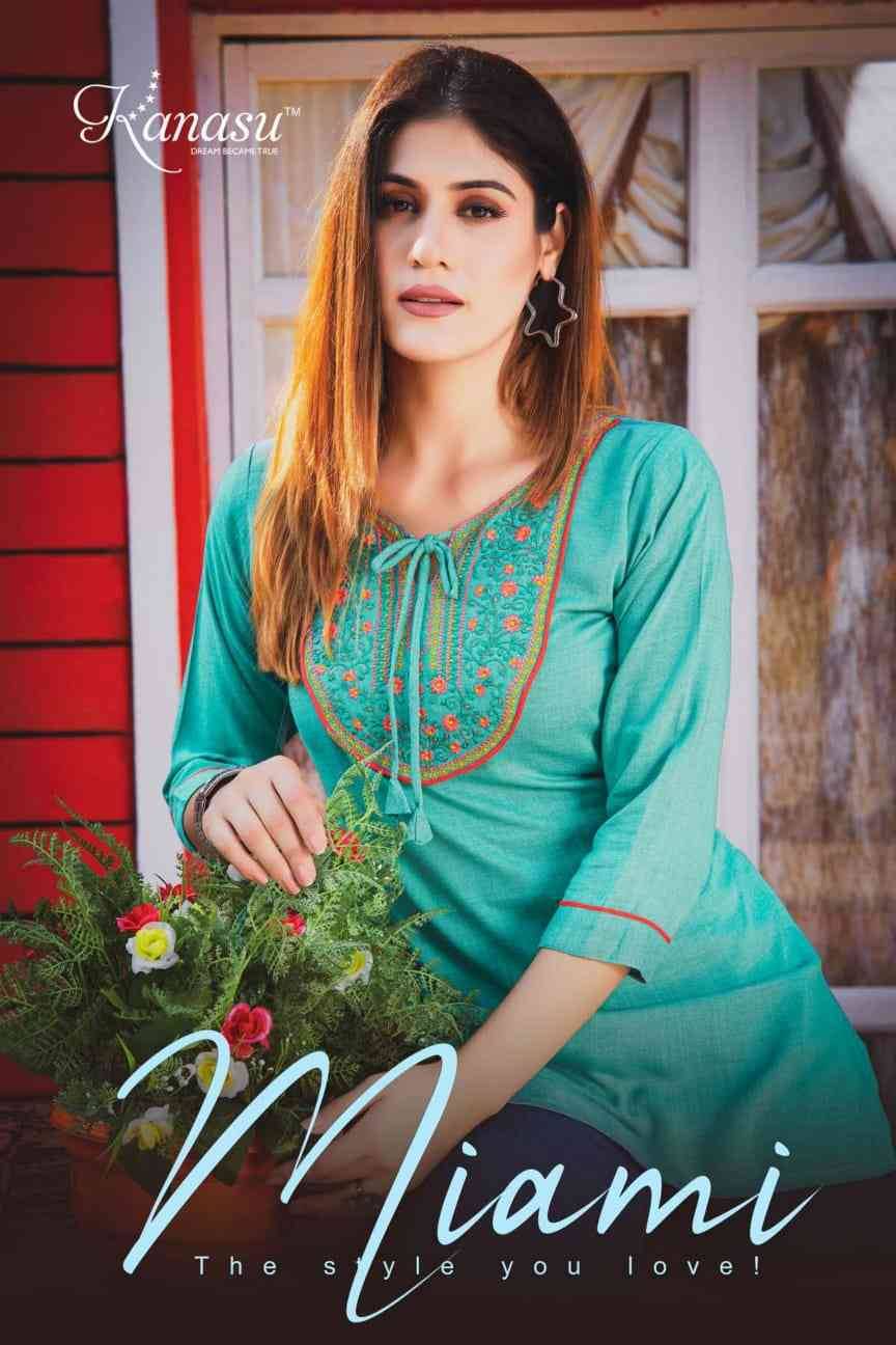 Miami By Kanasu 101 To 108 Series Designer Stylish Fancy Colorful Beautiful Party Wear & Ethnic Wear Collection Rayon Embroidery Tops At Wholesale Price