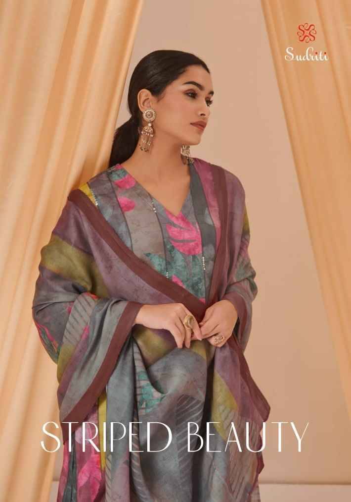 Striped Beauty By Sudriti Beautiful Stylish Festive Suits Fancy Colorful Casual Wear & Ethnic Wear & Ready To Wear Pashmia Twill Digital Print Dresses At Wholesale Price
