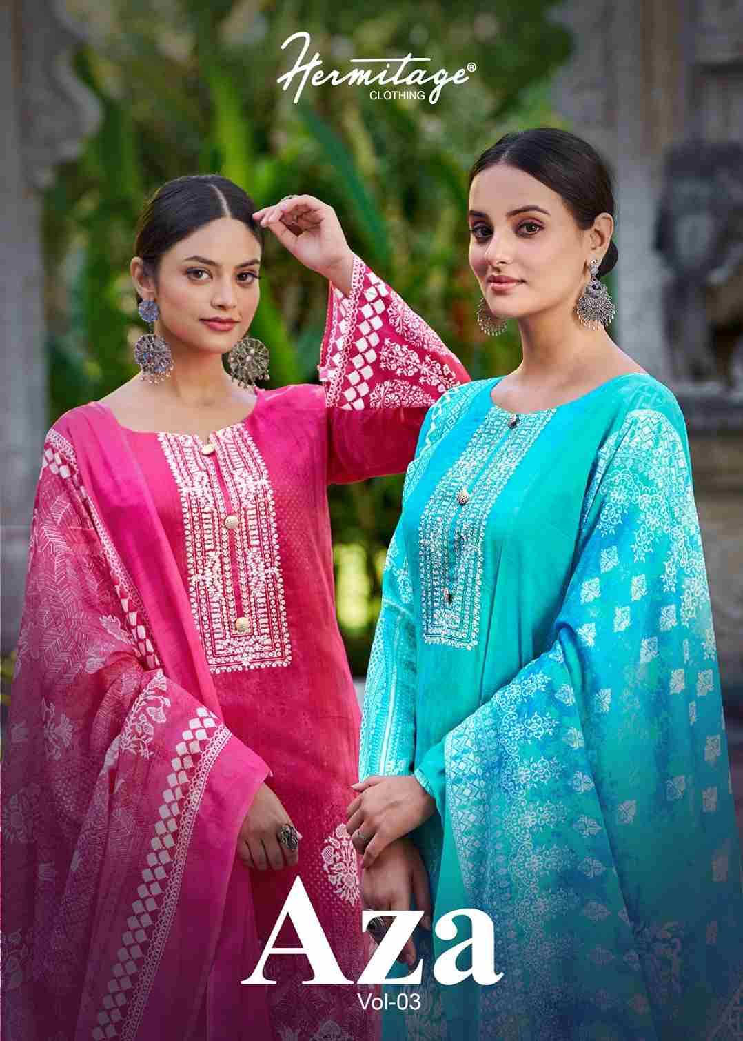 Aza Vol-3 By Hermitage 3001 To 3008 Series Beautiful Festive Suits Stylish Fancy Colorful Casual Wear & Ethnic Wear Pure Cotton Satin Dresses At Wholesale Price